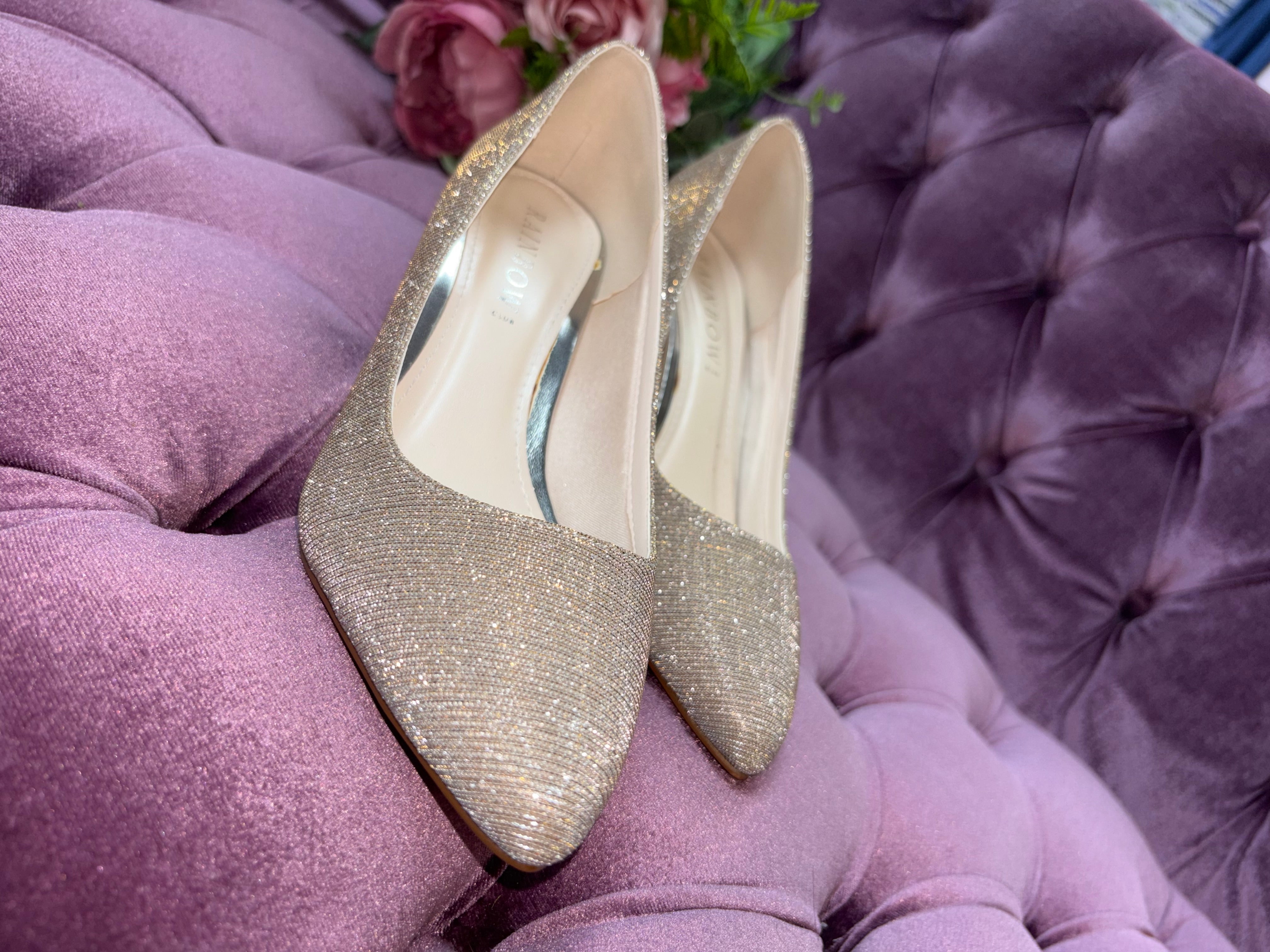 Rainbow Club 'Stella' Ivory Satin & Silver Fine Shimmer heels