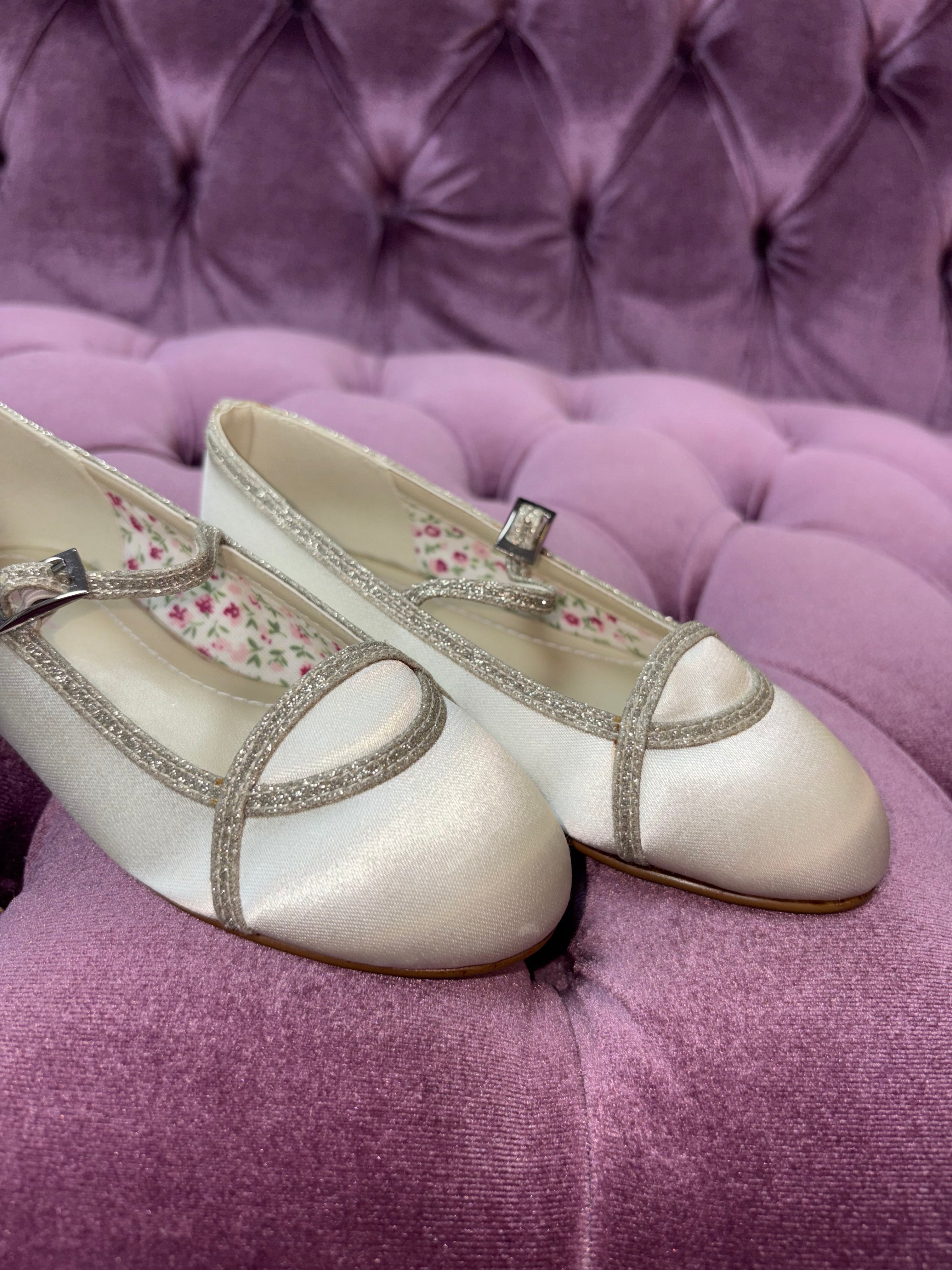 Rainbow Club 'Orlana' Ivory Silver Shimmer Ballet Kids Shoes