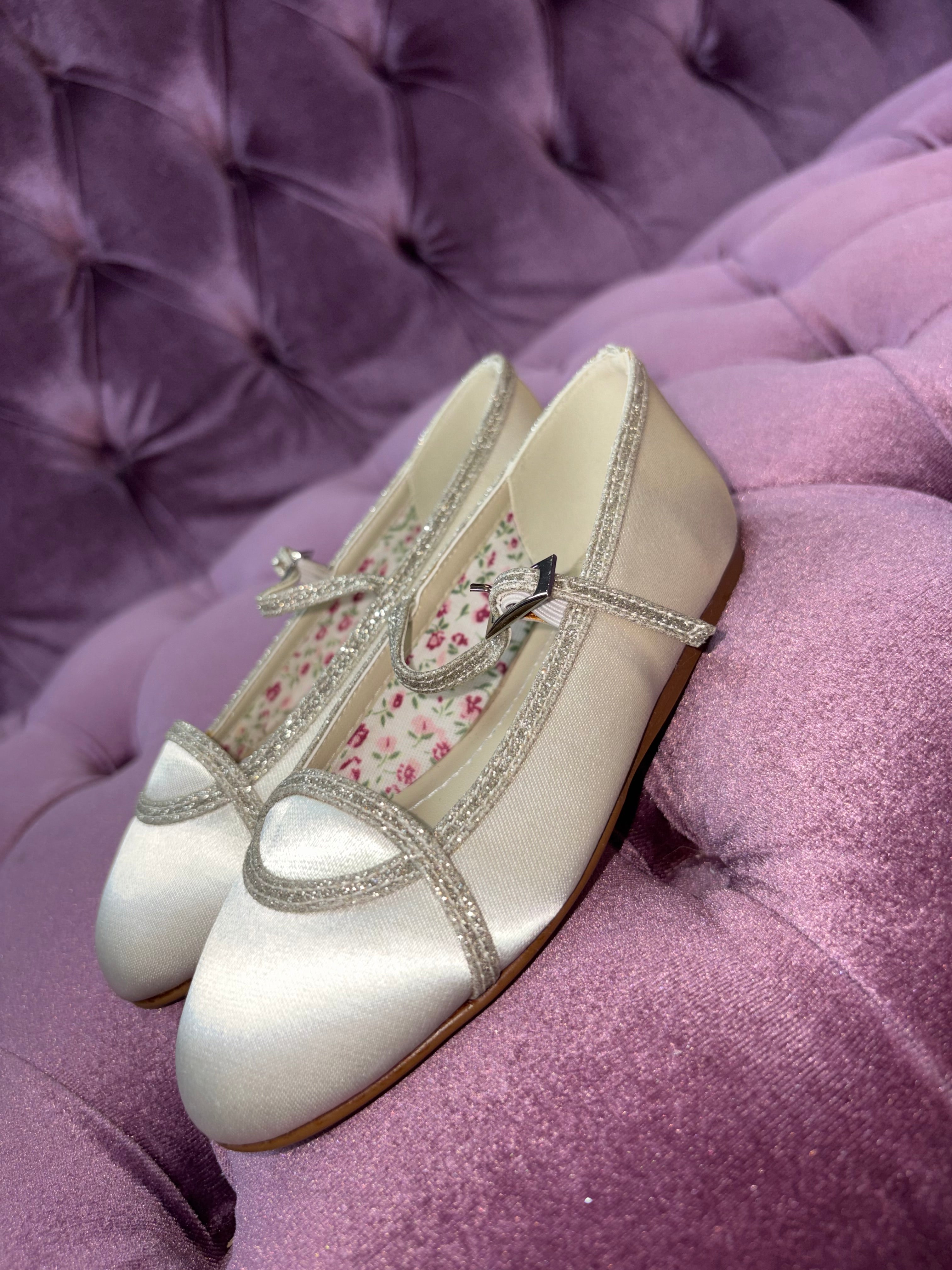 Rainbow Club 'Orlana' Ivory Silver Shimmer Ballet Kids Shoes