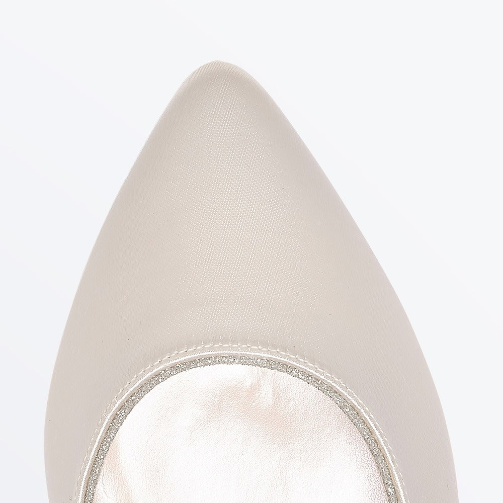 Rainbow Club 'Bamb' Ivory Satin & Shimmer Block Heel Wedding Shoes