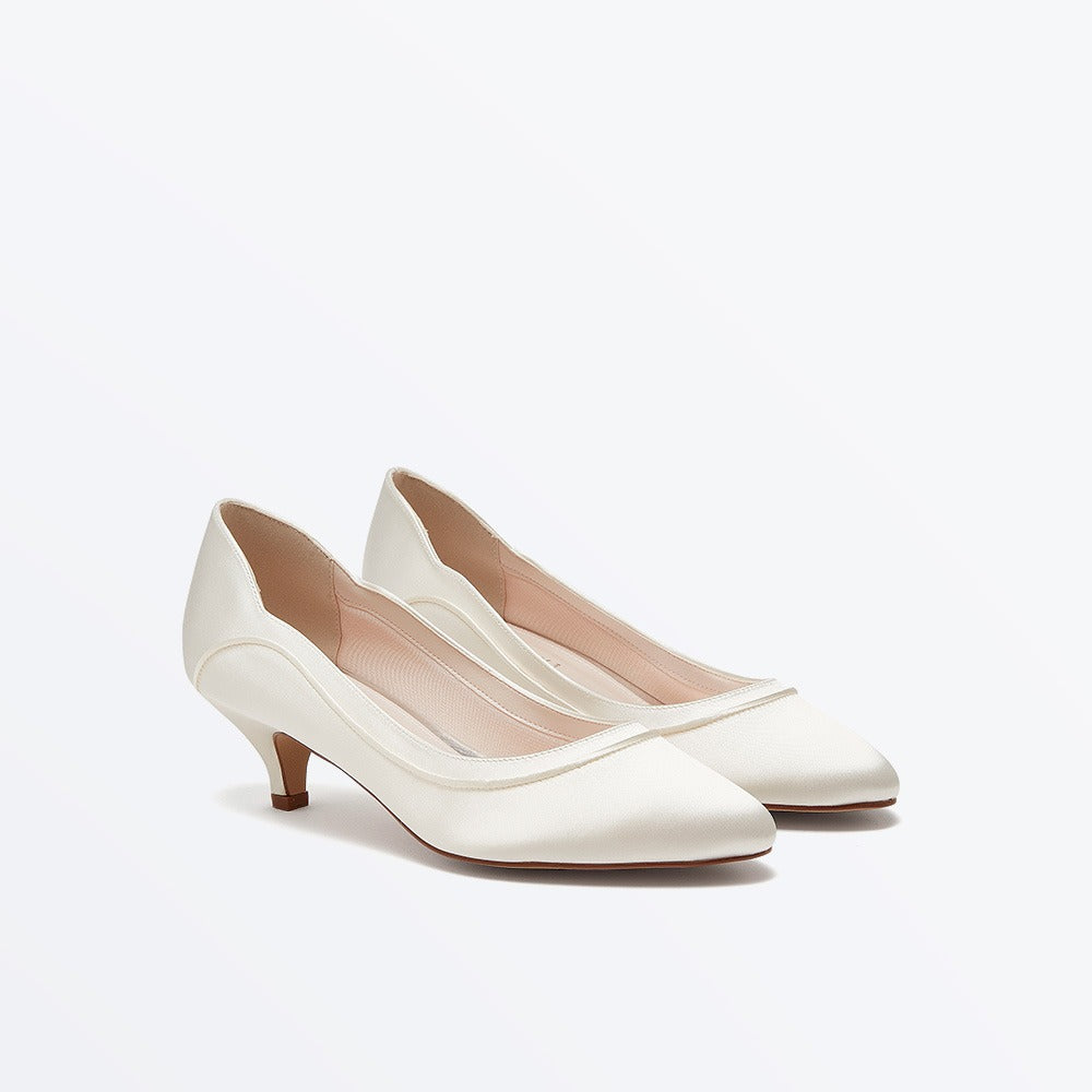 Hollie Ivory Satin Low Heel