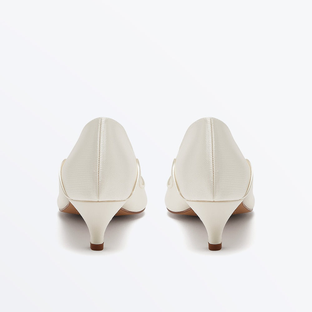 Hollie Ivory Satin Low Heel