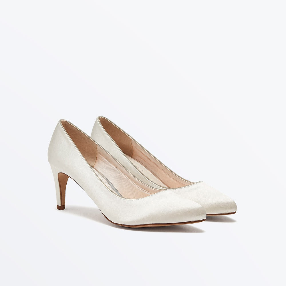 Stella Ivory Satin Silver Shimmer Heels