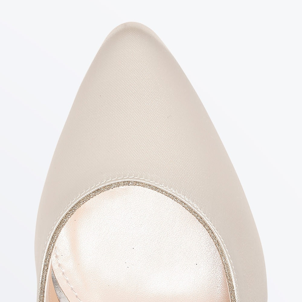 Stella Ivory Satin Silver Shimmer Heels