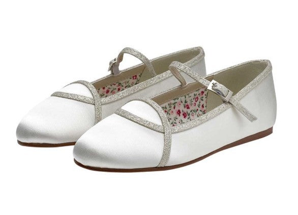 Rainbow Club 'Orlana' Ivory Silver Shimmer Ballet Kids Shoes